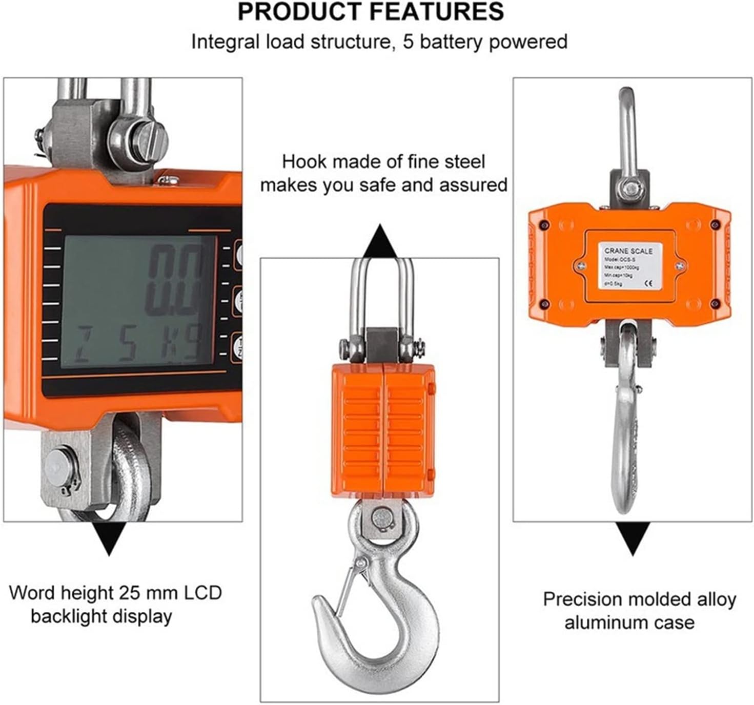 Industrial Platform scaleIndustrial Crane Scale 1000kg 2200lbsIndustrial Heavy Duty Crane scalewith displayDigital Crane scaleCrane scaleLoading Spring(Black) (White)