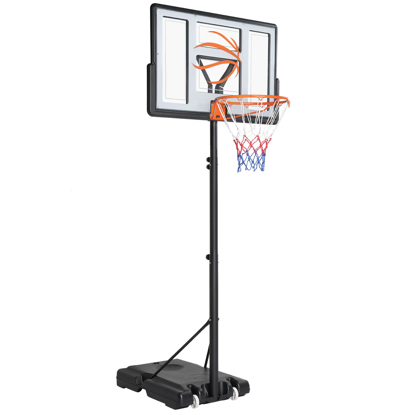 LEADZM Basketballkorb Outdoor mit Ständer & Rollen, 2 Netze, Basketball für Erwachsene & Kinder, Basketballständer Höhenverstellbarer für Garten und Hof, 135-305 cm Höhe
