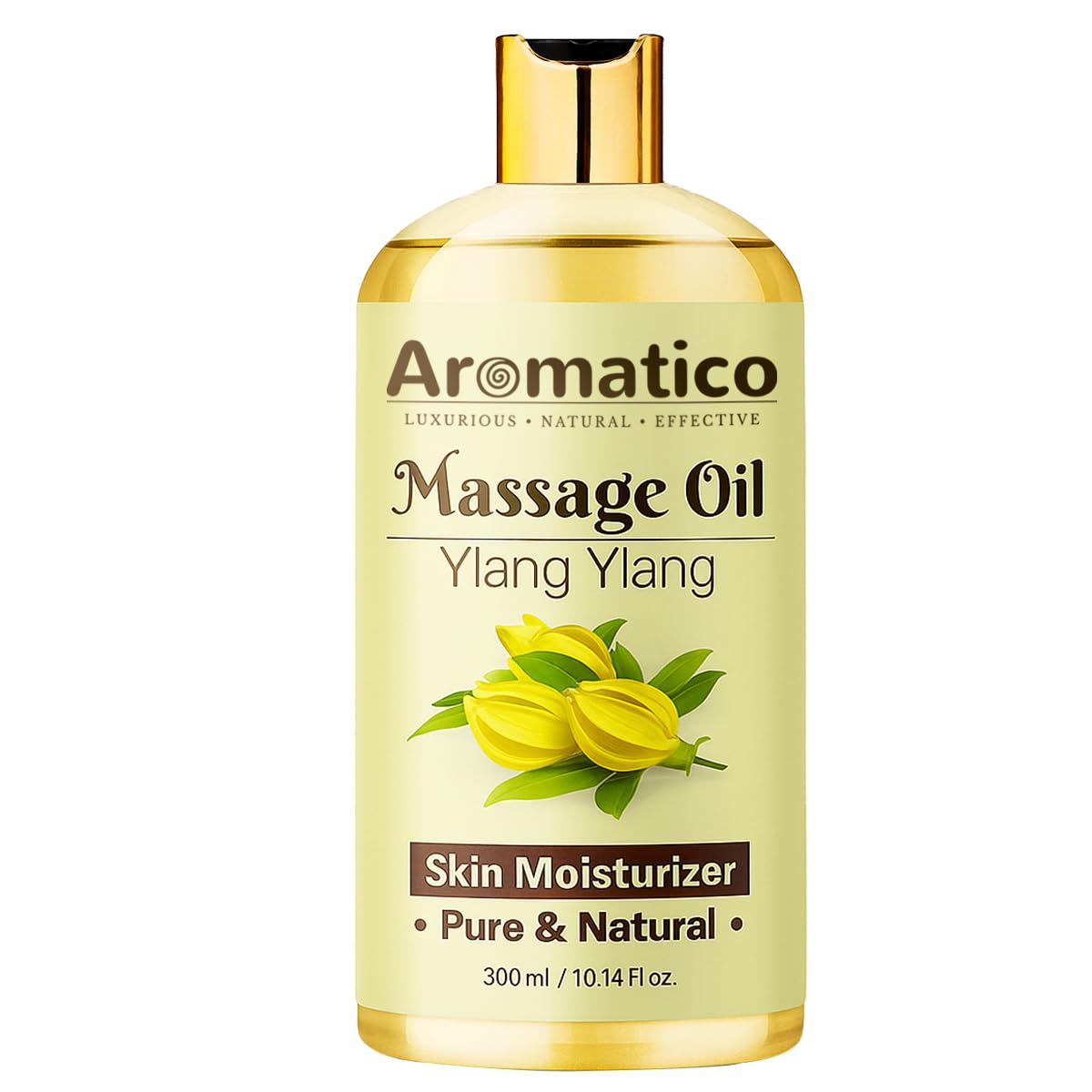 AROMATICO Ylang Ylang Massage Oil. Sunny, Sensual, Floral Fantasy for Date Nights - 300ml. Intimate, Romantic & Arousing Massage Oil for Couples. Non-sticky, 100% Pure & Natural