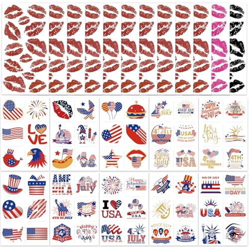 Kiss & USA Tattoo Set - 336 Pcs Bold Lip