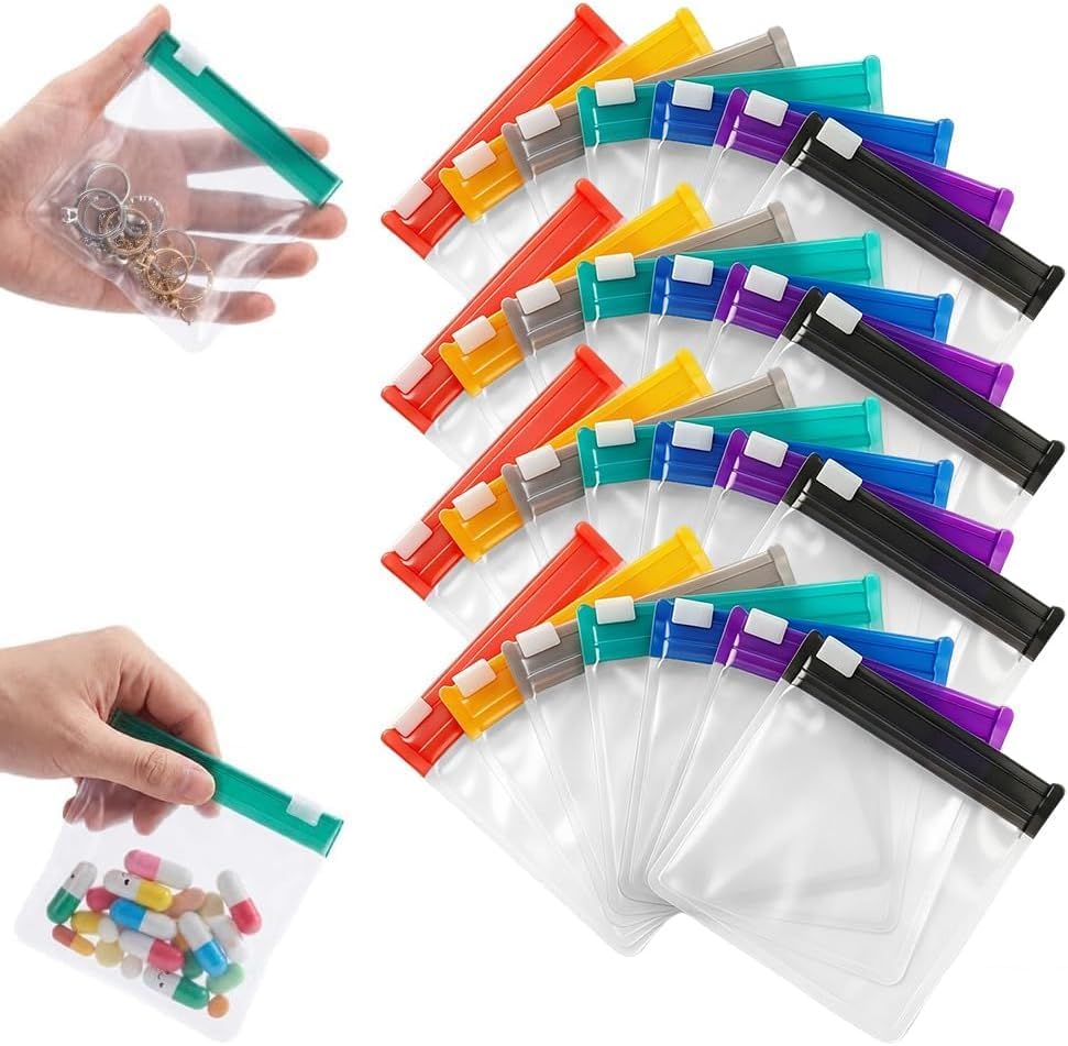 Image of Reusable Pill Pouch Bags with Slide Lock, Travel Medicine Organizer Pouches, TranslucenEVA Pill Storage Bags Travel Friendly, Daily Use, Zipper Closure, Reusable Design, Color Coded (28 pcs)