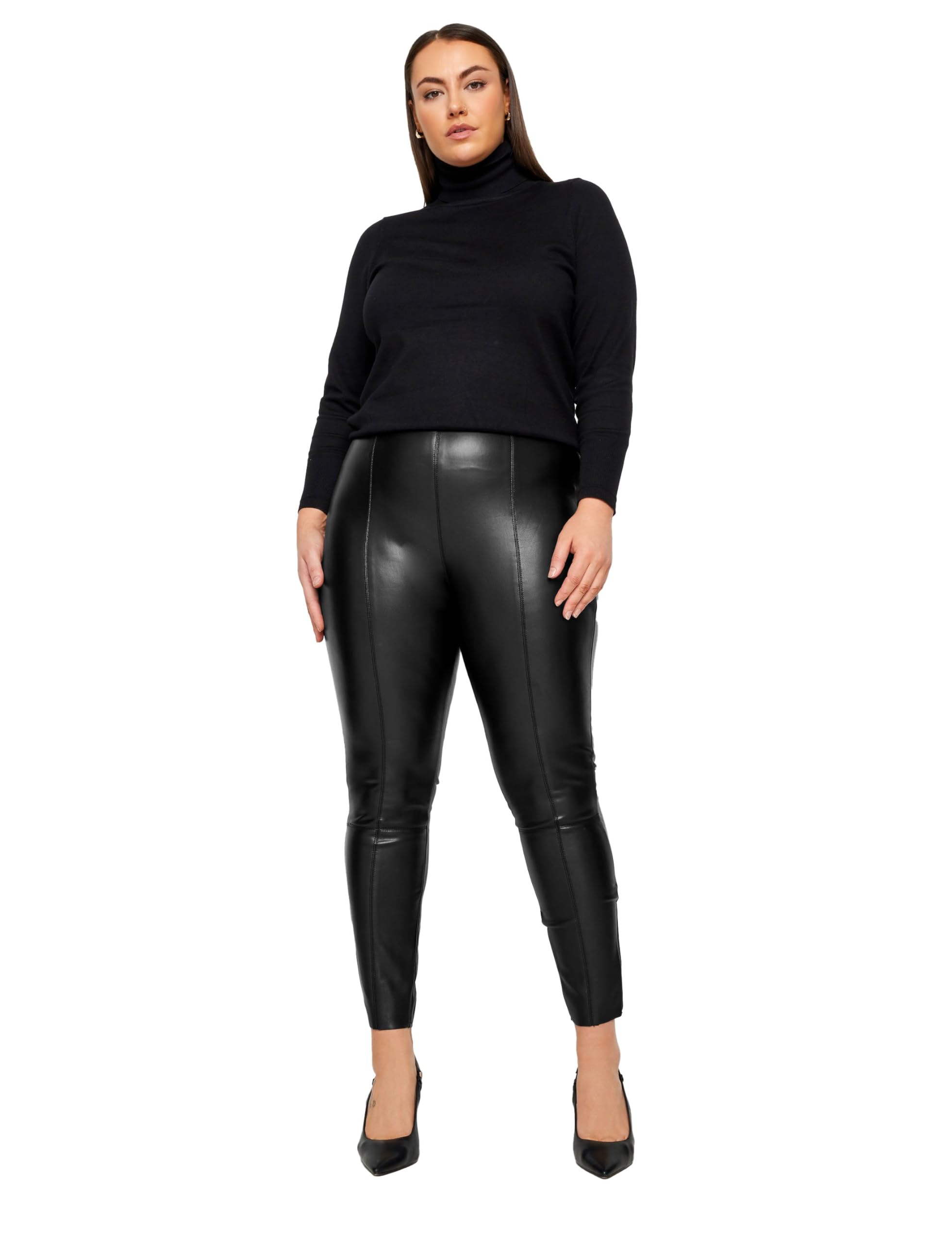 Evans Women's Black Curve Leather Look Leggings - Plus Curve 26 Plus