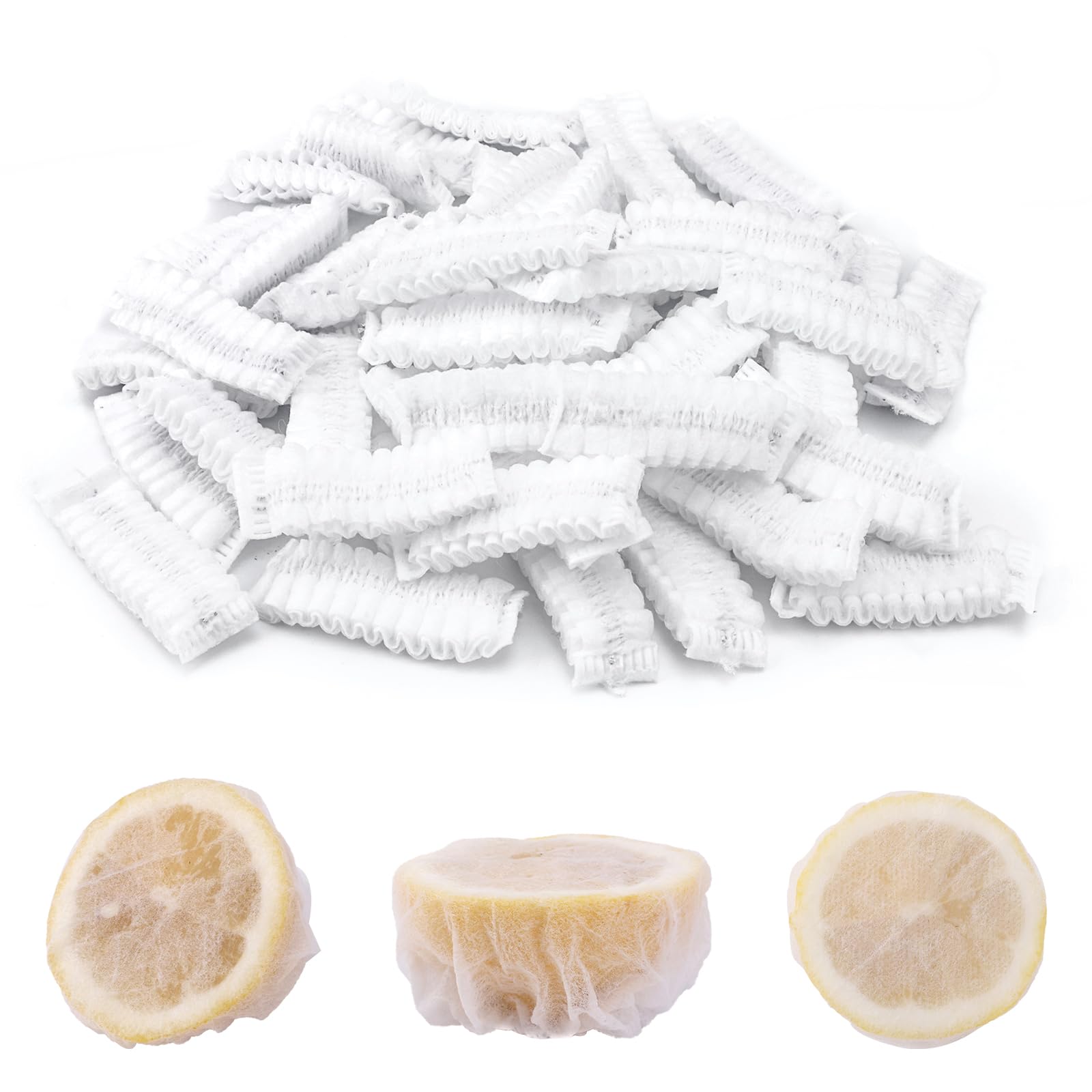 BOXOB 100 pz Pellicole Estensibili per Limoni, Riutilizzabili Sacchetti per Limoni Freschi Rete per Succo di Limone per Spremitura Coperture in Rete per Limoni per Metà o Spicchi di Limone (Bianco)