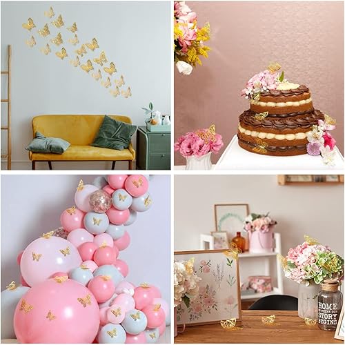 Miniatura 7 de 72 calcomanías 3D de mariposa para decoración de pared, decoración de fiesta de mariposa dorada láser, calcomanías de pared de mariposa, para