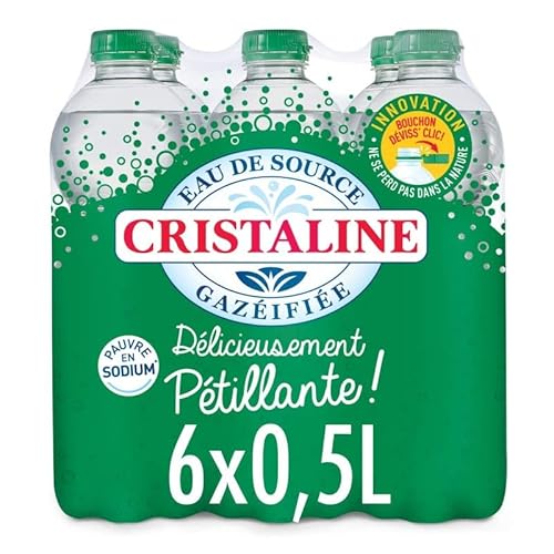 CRISTALINE Eau Gazéifiée, le rafraîchissement pétillant en bouteilles de 500g - Pack de 6x50cl - L'Unité