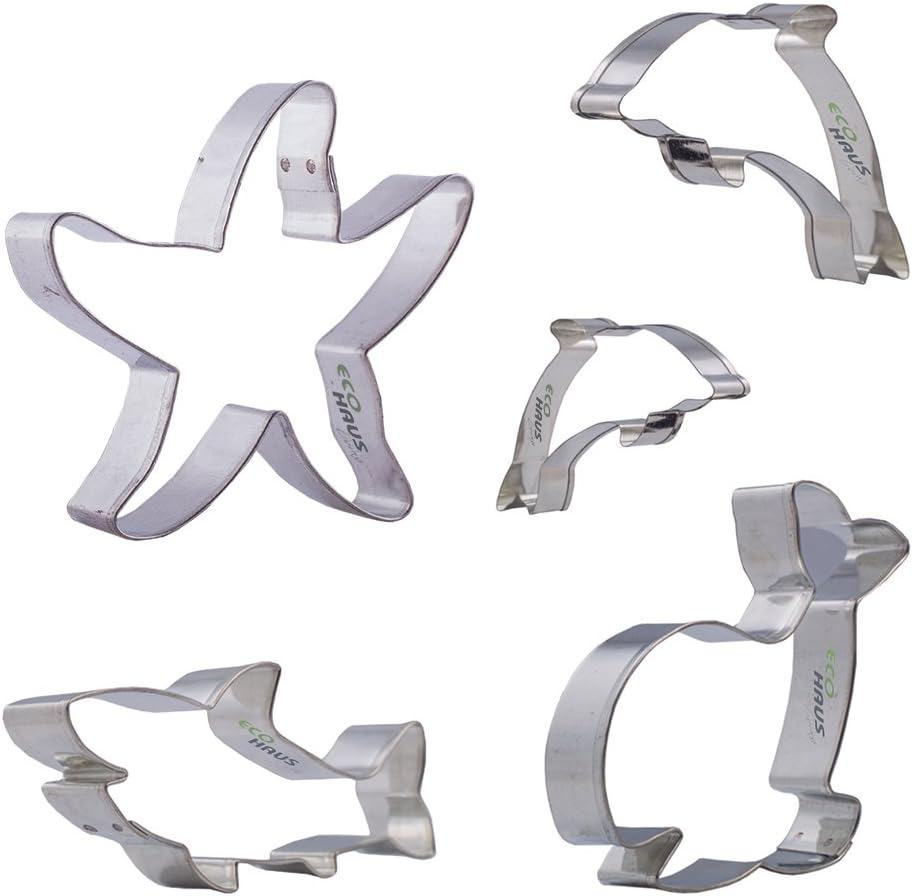 Cookie Cutter Fish - 5 pcs Stainless Steel Pastry Cutters Shaped Shark Whale Dolphin Nemo Fish and Boat - Easy to Clean - Ideal For Fruits Fondant Keks Dough Vegetables Bread Biscuit and more