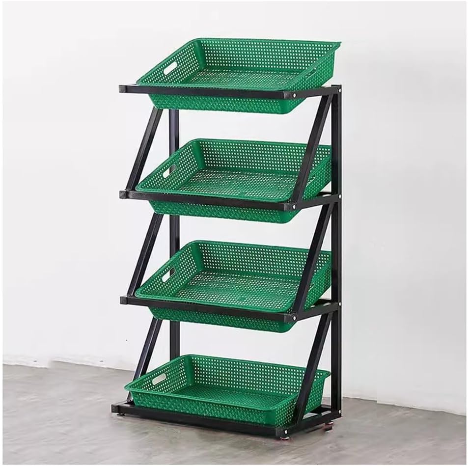 4/5 Tier Market Shelf - Green Supermarket Fruit & Vegetable Display Rack, Kitchen Potato Chip & Food Storage Holder for Beverages, Breads, Fruits & Vegetables - 65x35x120cm