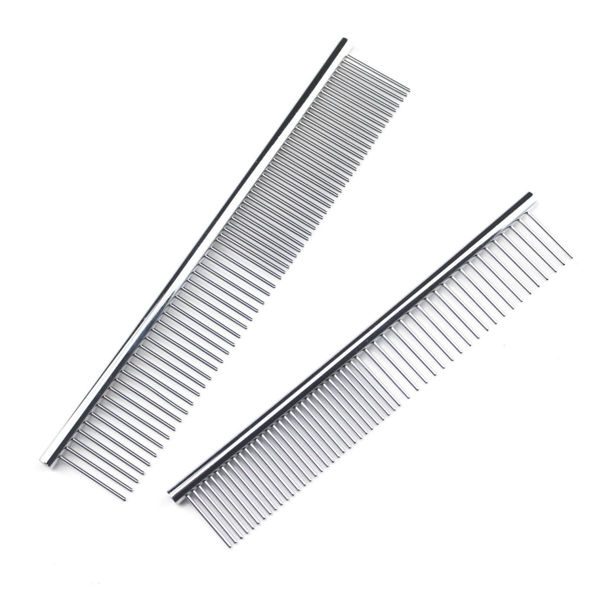 FUPUAII Stainless Steel Dog Grooming Comb, Suitable for Cats and Dogs, Round Comb Teeth, Double Teeth Pet Comb, Pet Hair Combing and Cleaning, Removing Tangles