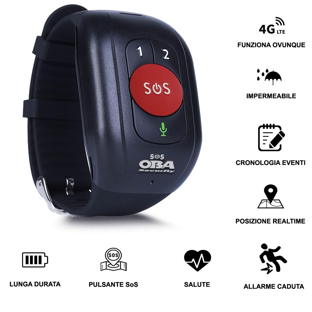 Pulsera SOS para Personas Mayores, Salvavidas, GPS, 4G, WiFi, Llamadas, caídas, posición GPS, pulsación, Temperatura, Impermeable, IP 67, aplicación Gratuita (Idioma español no garantizado)