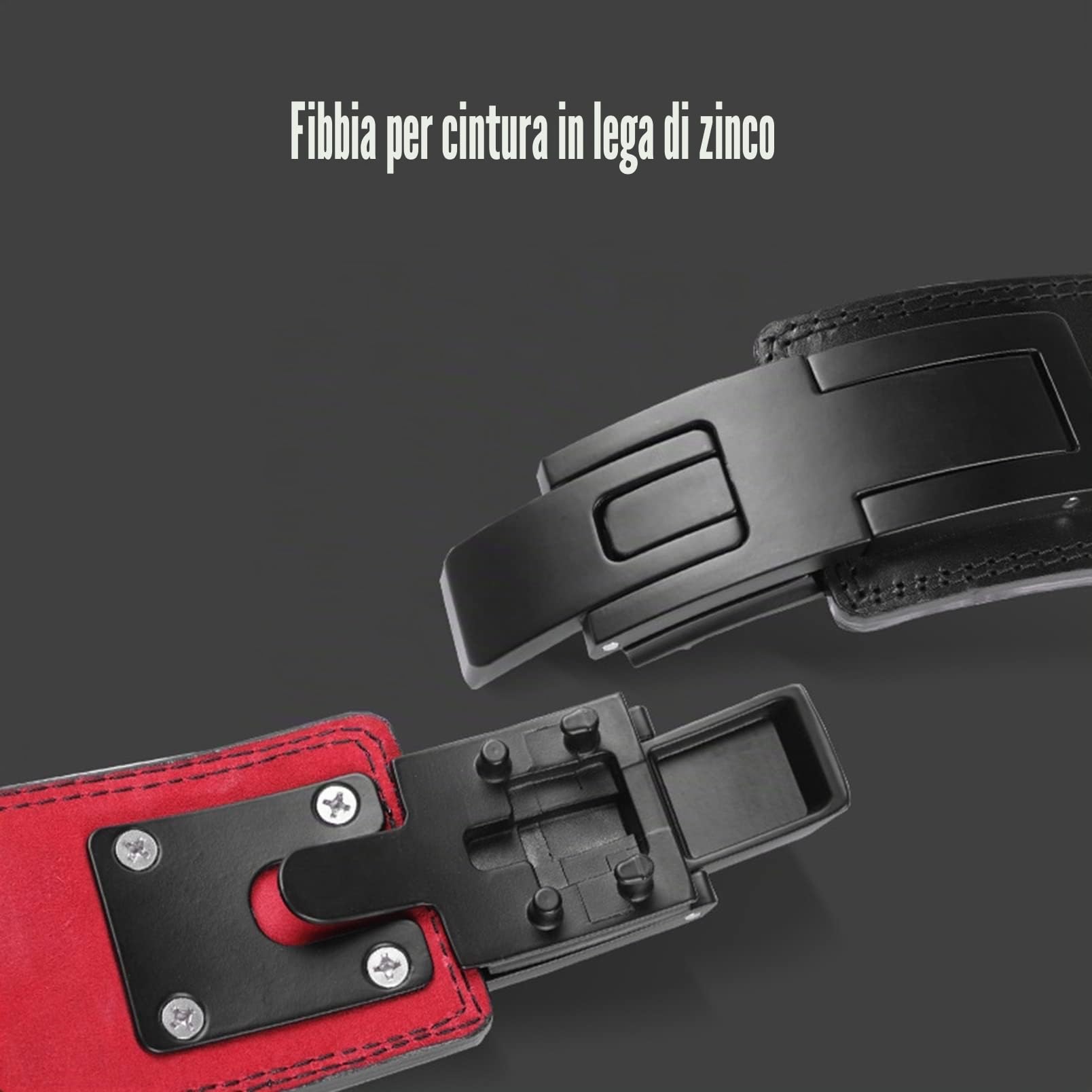 Cintura Powerlifting Uomo Pelle Bovina Cintura di Bloccaggio Automatica Rapida Cintura di Sollevamento Pesi Squat Deadlift Cintura di Sollevamento Pesi (Color : Red, S : 60-75cm)