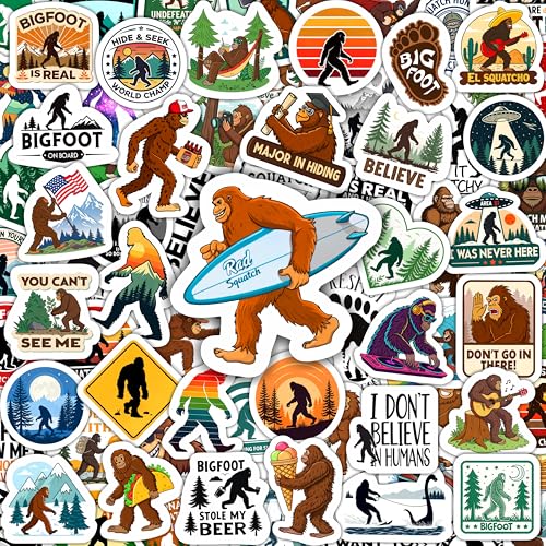 100Pcs Bigfoot Stickers for Water Bottle Laptops - Bigfoot Gifts Party Supplies Big Foot Decorations - Sasquatch Stickers - Big Foot Sasquatch Gifts