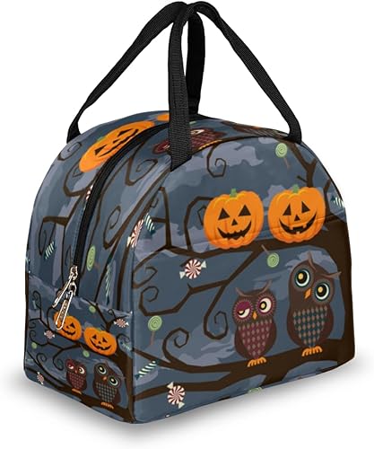 Lonchera térmica reutilizable con diseño de búho de Halloween y calabaza para mujeres y adultos, lonchera de alta capacidad, contenedor pequeño a