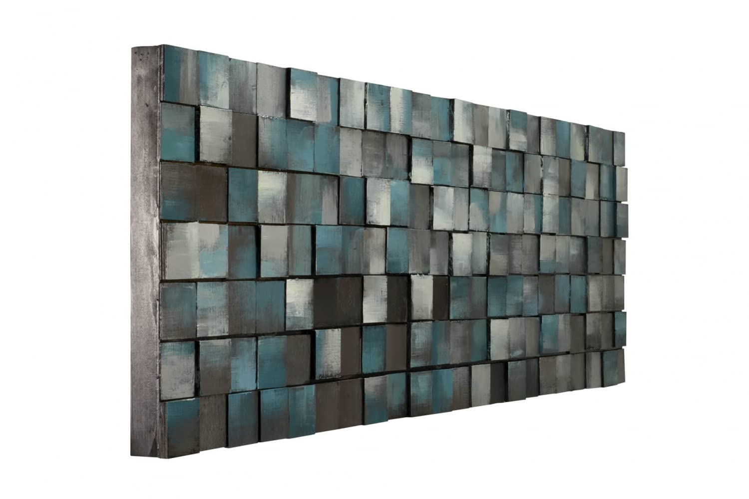 KunstLoft Wanddeko Holz rustikal | 100% HANDGEFERTIGT | 144x44x7cm | Holzbild 'Ruhe des Blauen' | Abstrakt | Grau Blau | Wandbild Holz