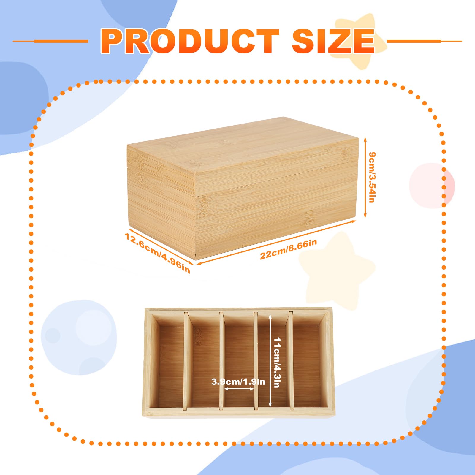 A7 Boîte à Fiches en Bois, Boîte de Rangement pour Cartes avec 5 Compartiments Boîte à Fiches de Classement avec Couvercle, pour Bureau école et Maison (22,2 X 12,8 X 9 Cm)