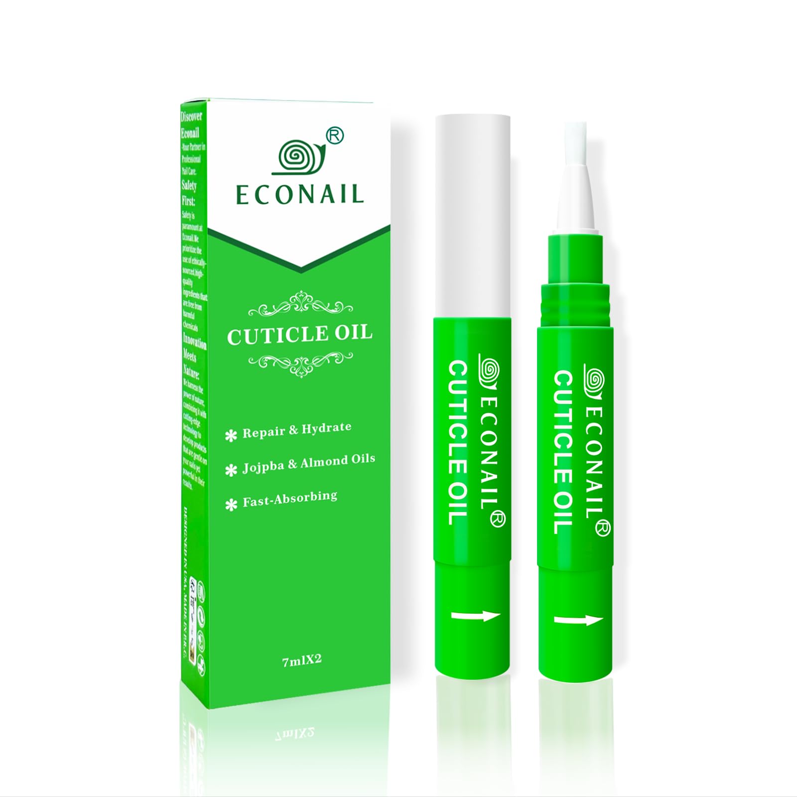 Cuticle Oil Pen x2 pcs, Nourishing Jojoba & Peach Scent for Enhanced Nail Growth and Strength, Portable Nail Oil Care （7mlx2）