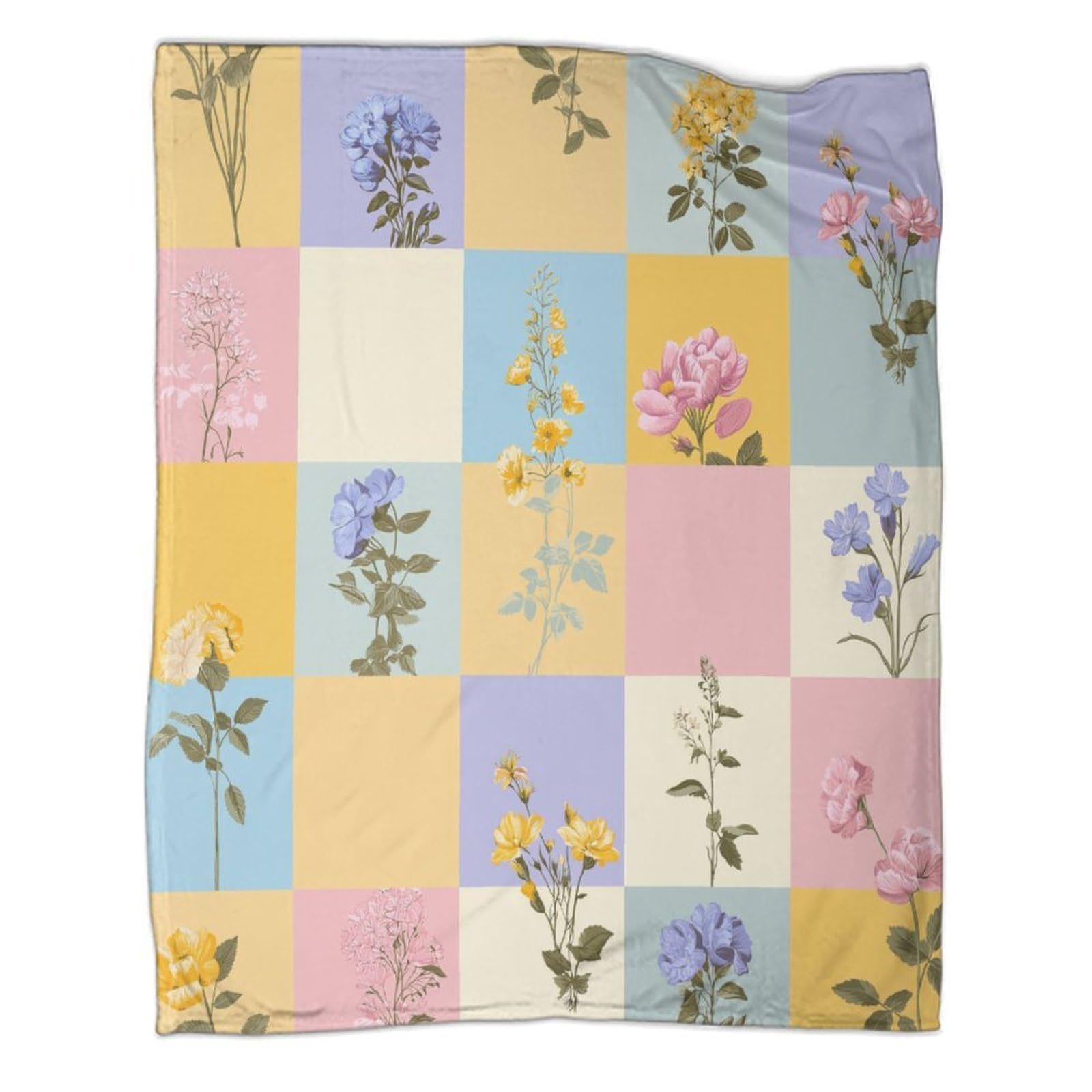kaiyun Checkered Floral Pattern Super Soft Blanket | Throws | Fluffy And Comfortable Travel Cover,50x60inch(127x152cm)