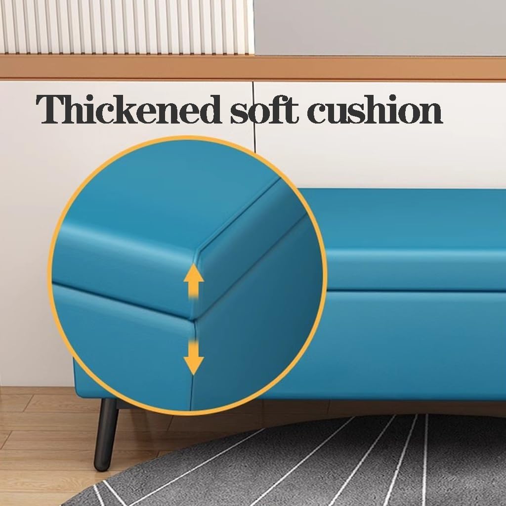 MEHWSUR Faux Leather Ottoman Storage Bench Stool with Storage,Upholstered Bedroom Bench for End of Bed,Extra Long Storage Bench for Bedroom and Living Room (Color : White, Size : 60CM)