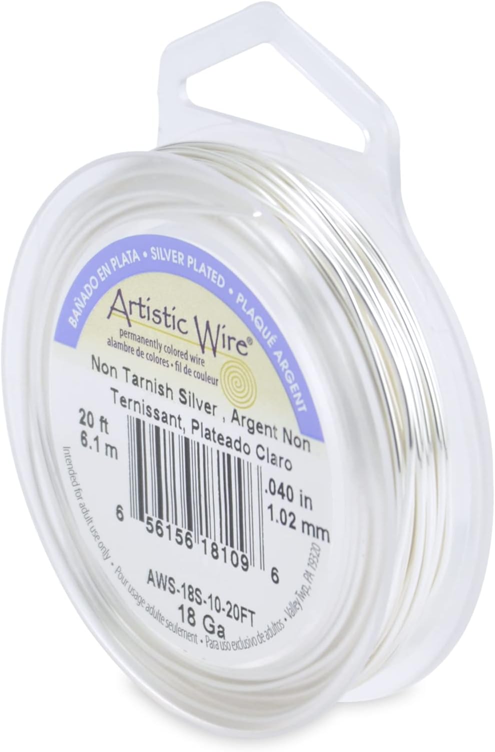 Artistic Wire 18-GaugeTarnish Resistant Silver Wire, 20-Feet by Beadalon