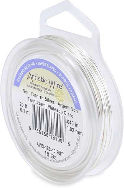 Artistic Wire Silver Plated Tarnish Resistant Colored Copper Craft Wire, 18 Gauge / 1 mm, 20 ft / 6.1 m
