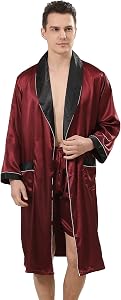Haseil Men's Luxurious Kimono Robe with Shorts Summer Printed Silk Satin Bathrobes