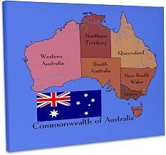 3dRose, The map and flag of the Commonwealth of Australia with states and territories marked., Museum Grade Canvas Wrap 10x8