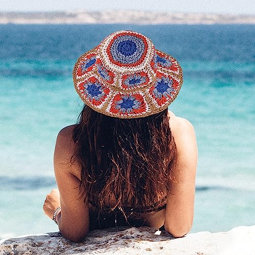 Sombrero de playa de paja tejido multicolor miniatura 2