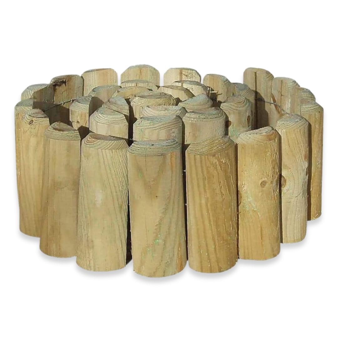 SAVING HUB - 1.8M Wooden Log Roll Border Edging for Gardens and lawns - Sturdy Natural Wood Fence with Fixed Edge - Decorative Curved & Straight Design for Outdoor Landscaping (Natural, 9" x 1.8m)