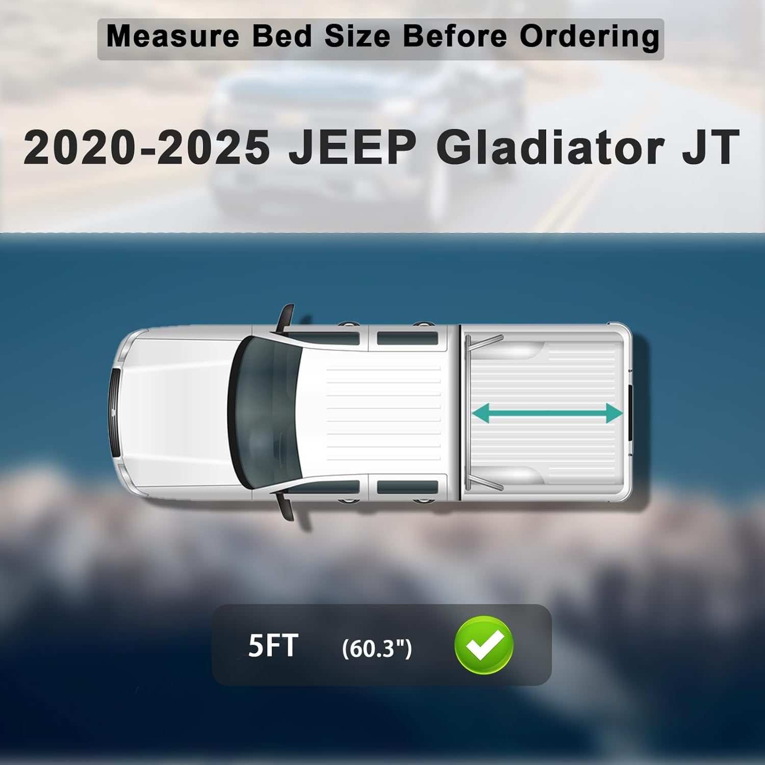 Roll-Up Soft Vinyl Truck Bed Tonneau Cover Compatible with 2020–2025 Jeep Gladiator JT 5ft (60.3"),Waterproof, Heavy Duty, Easy Install