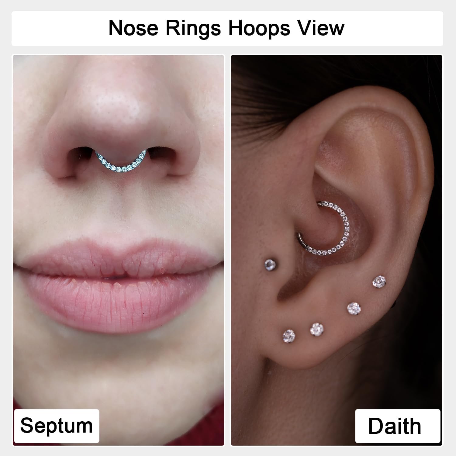 Titanium Septum Rings, 16G Septum Jewelry, Gold Septum Ring Hypoallergenic Hinged Clicker Septum Nose Piercing Jewelry Hoops for Women Men-8mm/10mm Silver/18K Gold Plated - Image 2