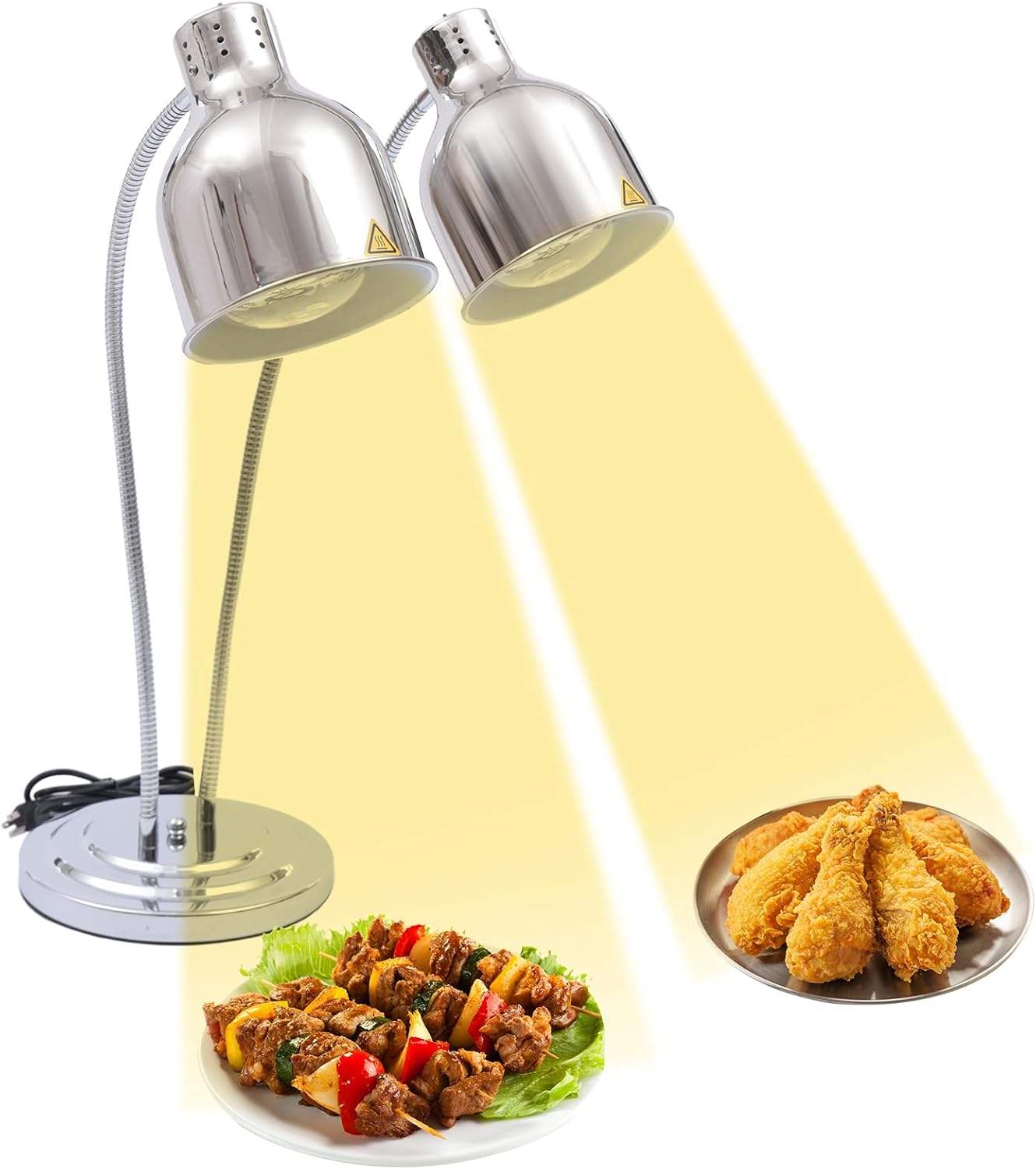 Food Heat Lamp Warmer Silver, 500W Double Bulbs Buffet Display Heating Preservation Light, Electric Portable Infrared Heating Lamp with 360°Adjustable Head (Silver Style2)