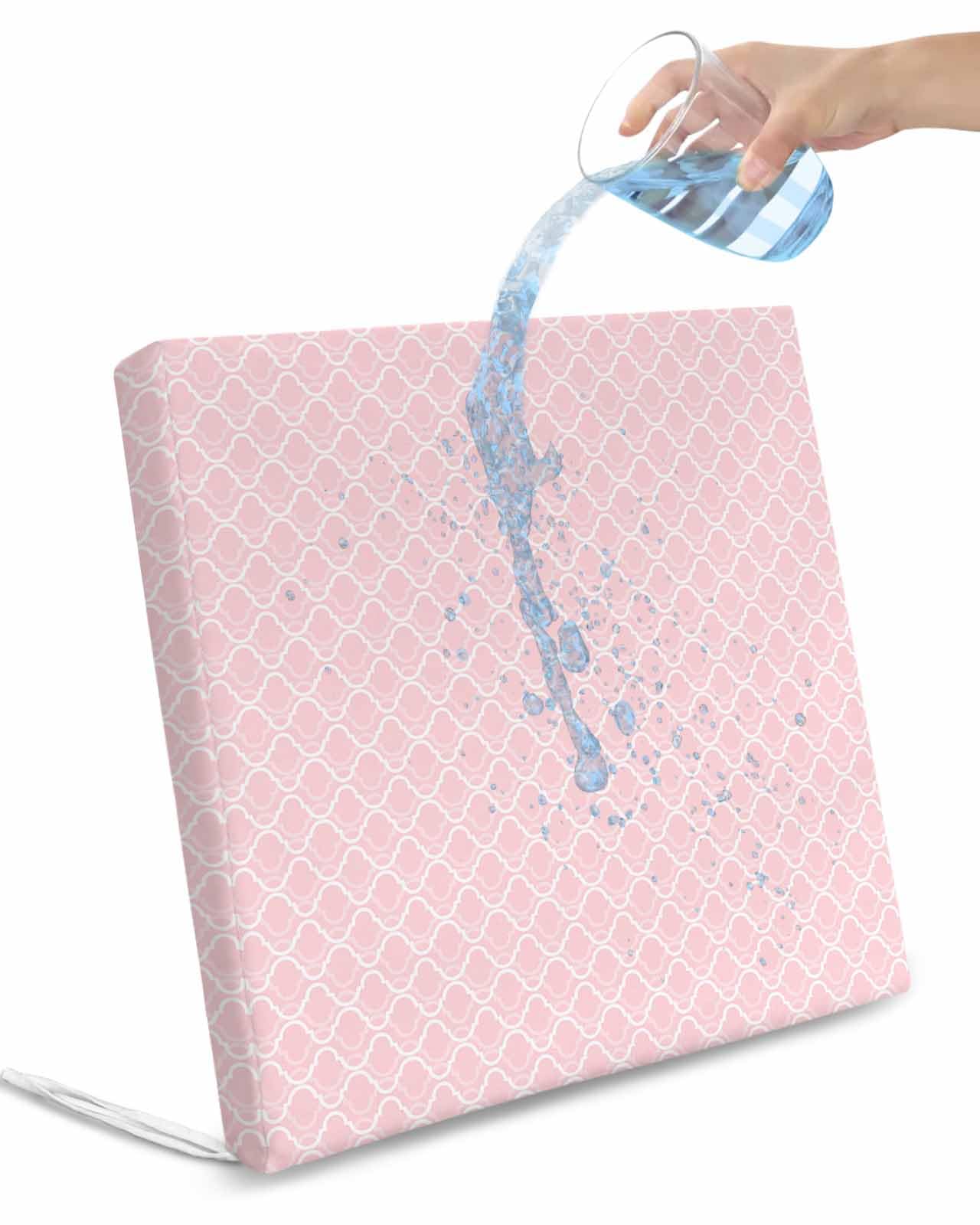 Contemporary 2 Pack Waterproof Cushion Covers with Ties, Outdoor Patio Chair Seat Cushion Slip Covers Replacement Pink Morocco Minimalist Geometric Lattice 20''x18''x4'',