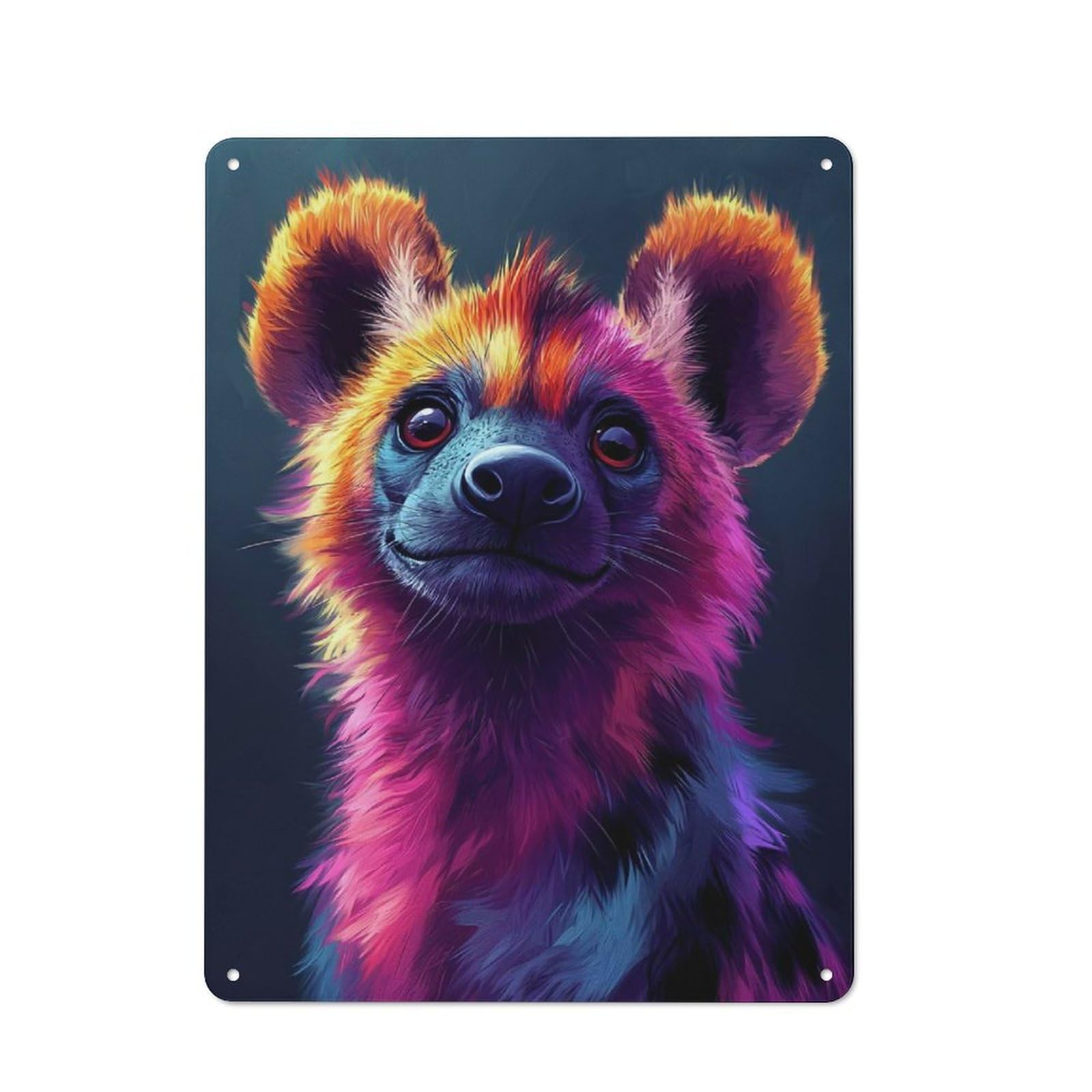 Metal Wall Sign 40x30cm Featuring Colorful Hyena Portrait for Café Or Restaurant, A Decorative Metal Sign for Cafés And Restaurants