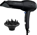Revlon RV544FBLK Advanced Ionic Technology™ Hair Dryer with Diffuser, Powerful, Ionic Hair Dryer with Concentrator, Quick Dry, Lightweight, 2 Heat/ Speed Settings, Less Frizz, Shiny and Smooth Hair, Black