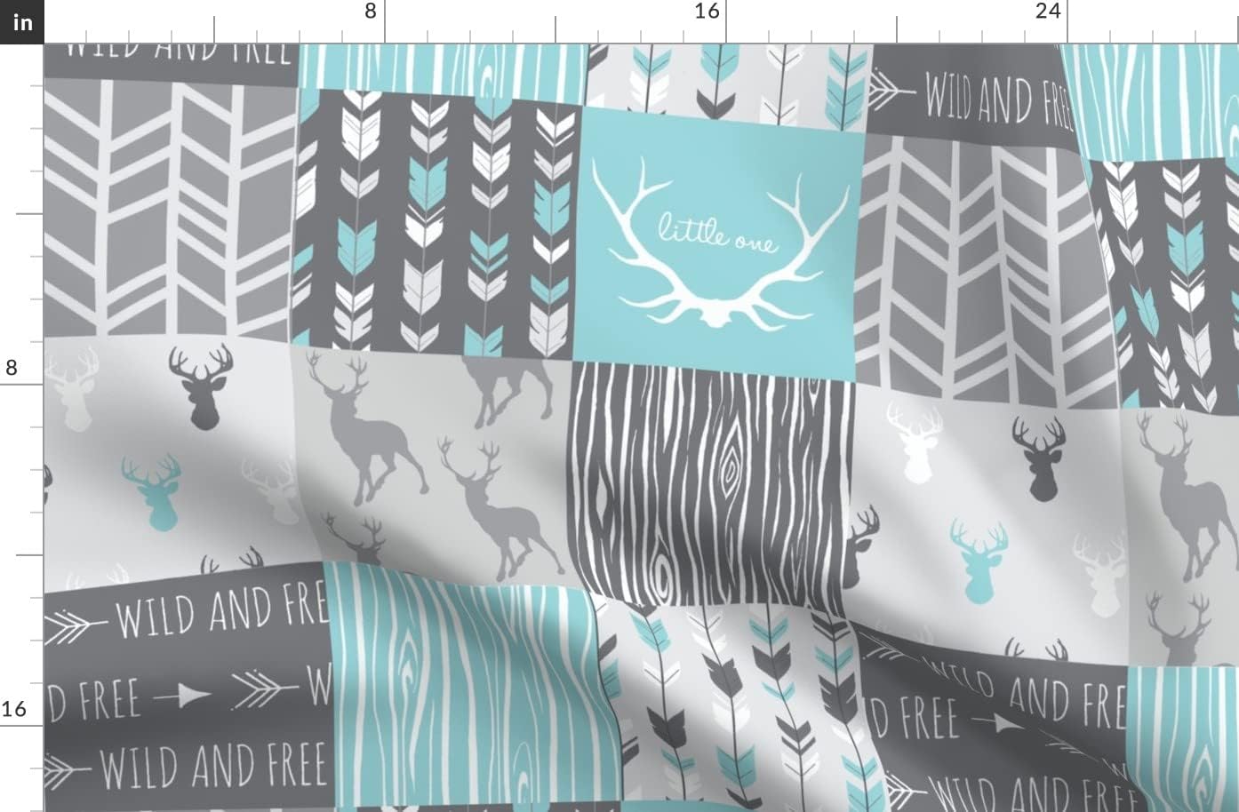 Spoonflower Fabric - Patchwork Deer Aqua Grey Wholecloth Quilt Gray Printed on Organic Cotton Sateen Fabric by The Yard - Sewing Quilting Apparel Home Decor
