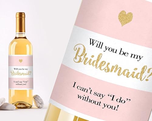Miniatura 3 de Fluytco Etiqueta de botella de vino con texto "Will You Be My Bridesmaid" Etiqueta de botella de vino de propuesta para ser dama de honor. Ideas, y