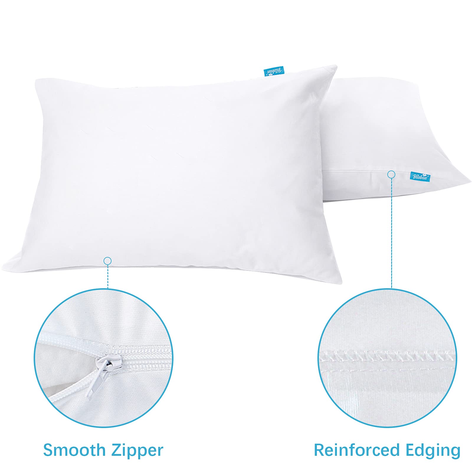 Protector de almohada impermeable con cremallera, paquete de 4 fundas protectoras de almohada para niños pequeños / viajes para almohadas de 13 x 18 y 14 x 19 pulgadas, fundas de almohada blancas,