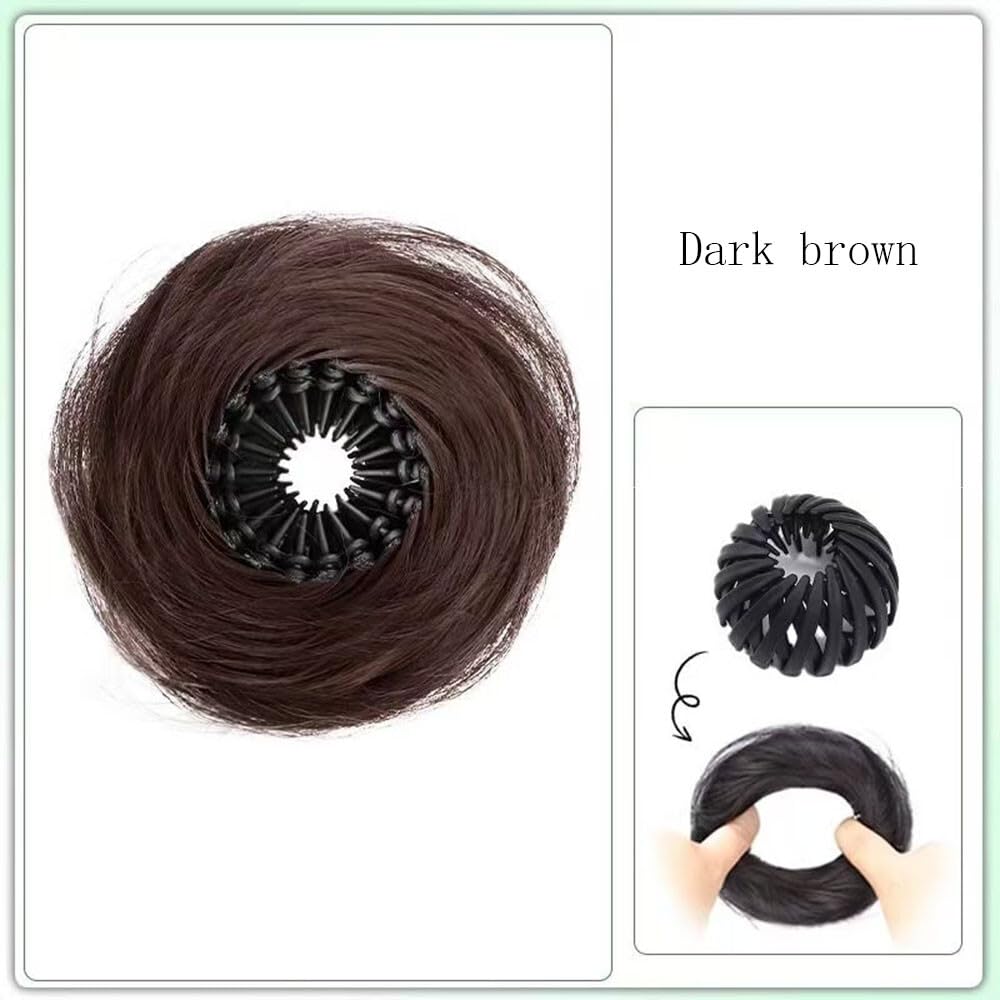 Expandable Bun Hair Piece Ponytail Extensions Synthetic Donut Updo Hairpiece Hair Bun Holder Stretchy Clip Ring(Dark brow) - Image 2