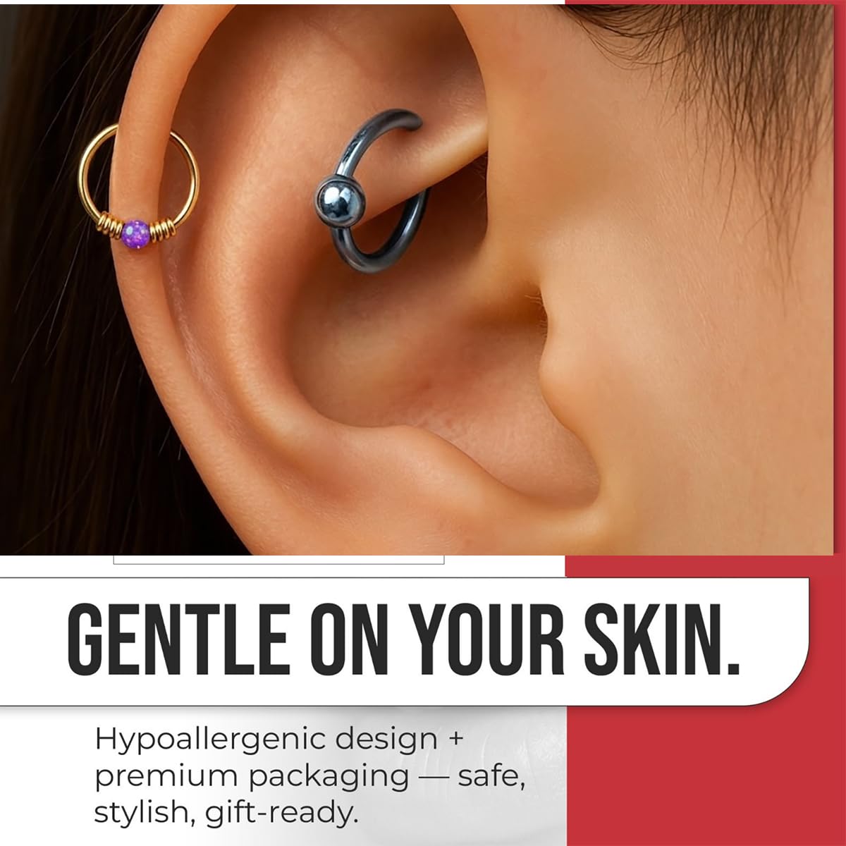 Monster Piercing Solider Stein Opal Gelbgold 9 K mit Doppelfeder Spule 22 Gauge Hoop Nasenring Tragus Helix