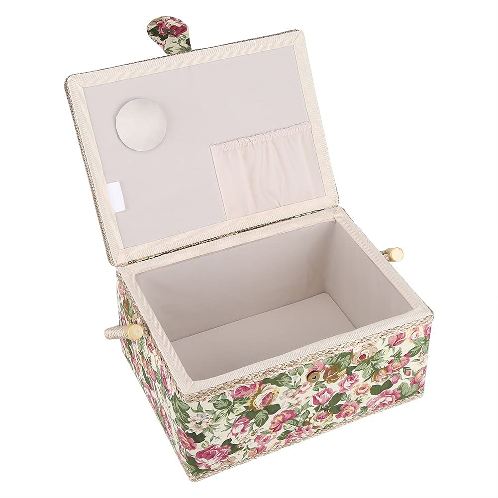 lyrlody Cucito Kit,Cestino Cucito con Manico,Organizer da Viaggio,Cotone/Metallo/Legno,Cestino Organizer in Iegno con Accessori per la Casa e per i Viaggi,30.5 x 23 x 15.5 cm, scatola cucito