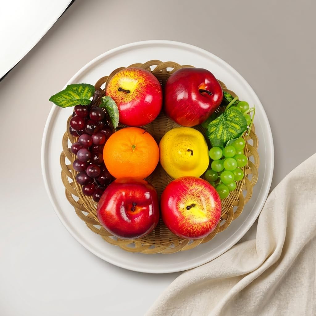 8 Pcs Artificial Fruits Pack, Fake Mixture Fruits for Home Decor, Party Chirstmas Decortion, Faux Fruit Modle for Photoshoot, Artificial Apple Pear Grape Orange (6 Kinds)