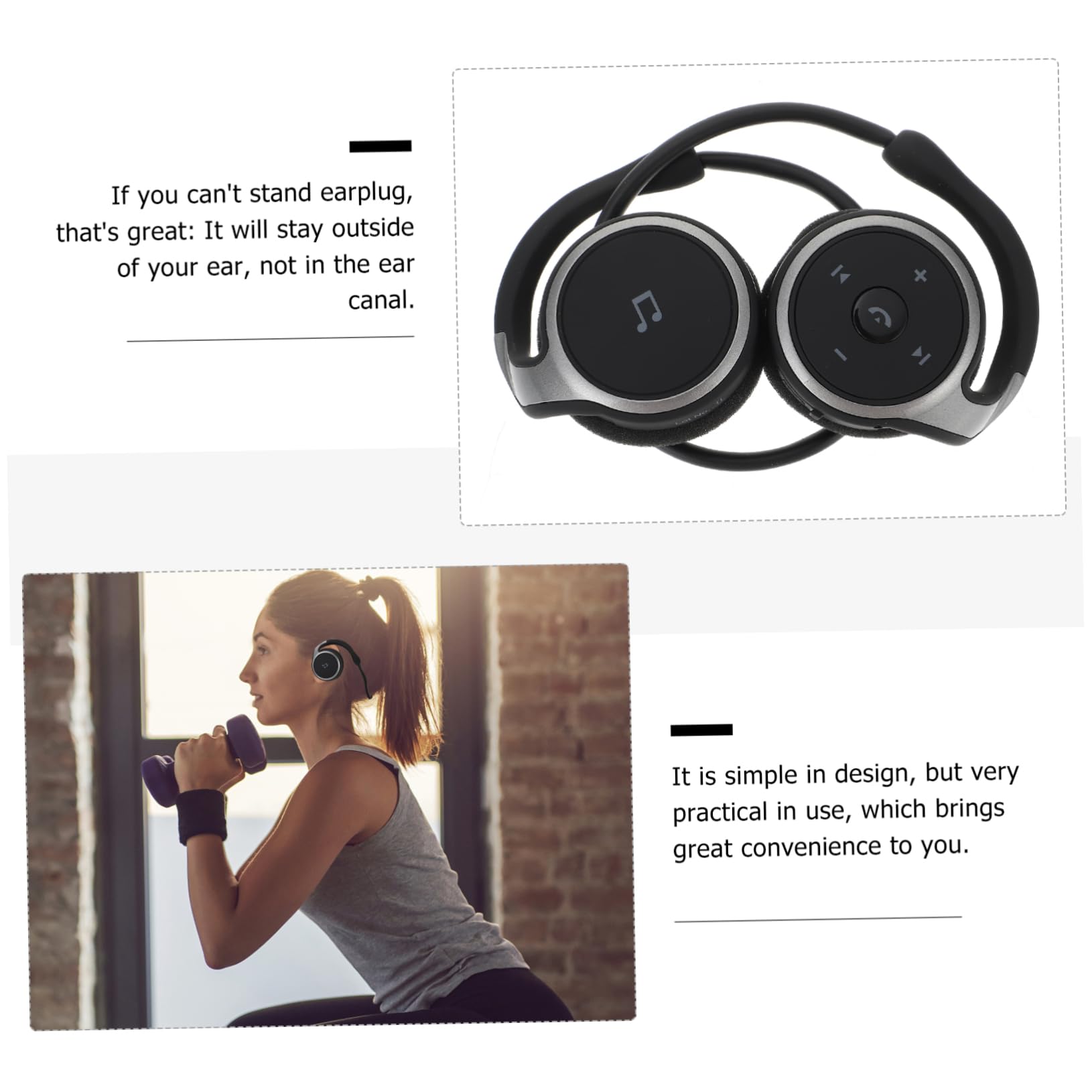Happyyami Fil Légers et Confortables Noirs Écouteurs Sport à Contour d'oreille Version 4.1 Lunettes pour Running et Randonnée et Running et Randonnée