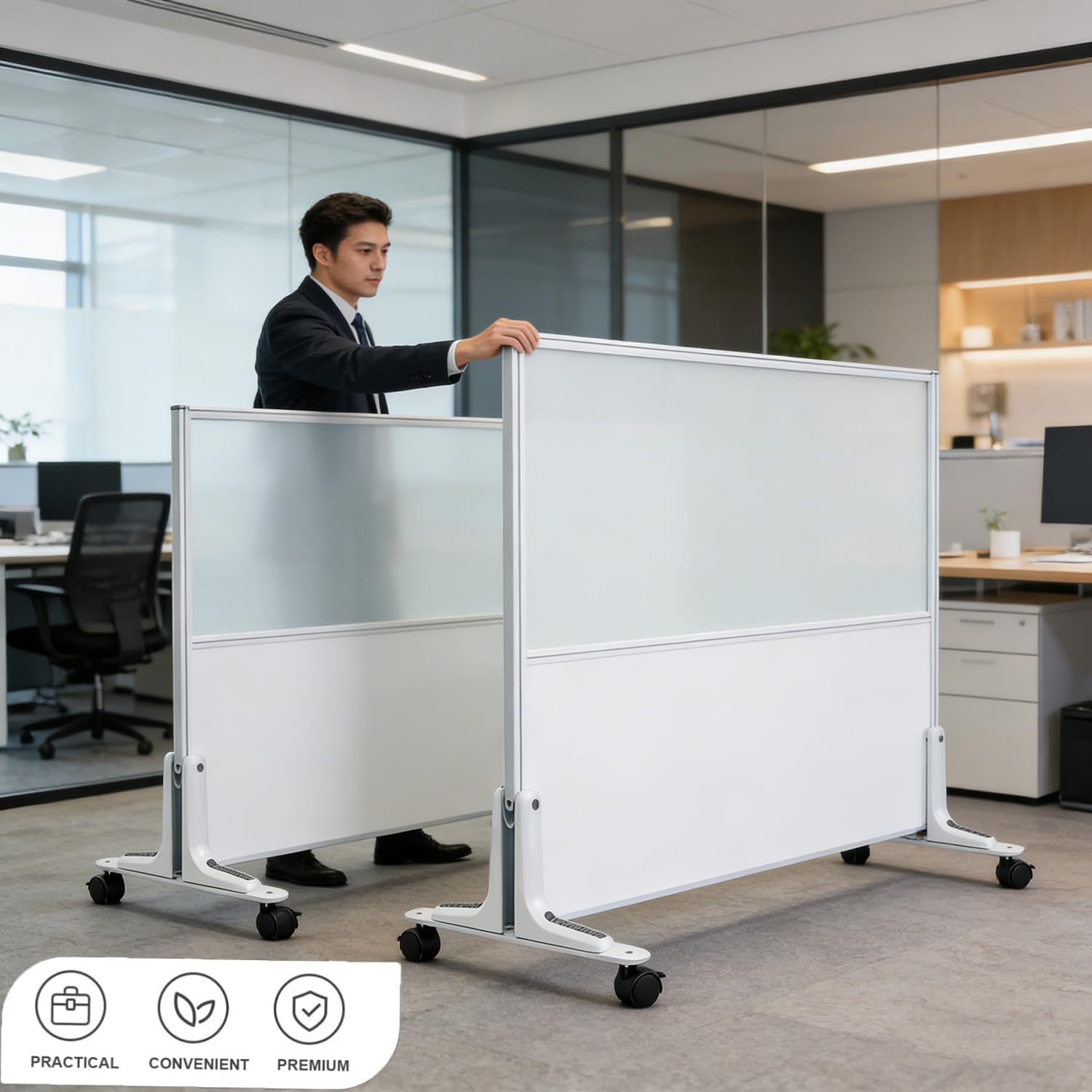 2 Pièces Support D'écran de Séparation,avec Roues à 360 Degrés,Largeur Réglable,pour Hôtel, Maison, Bureau,Blanc