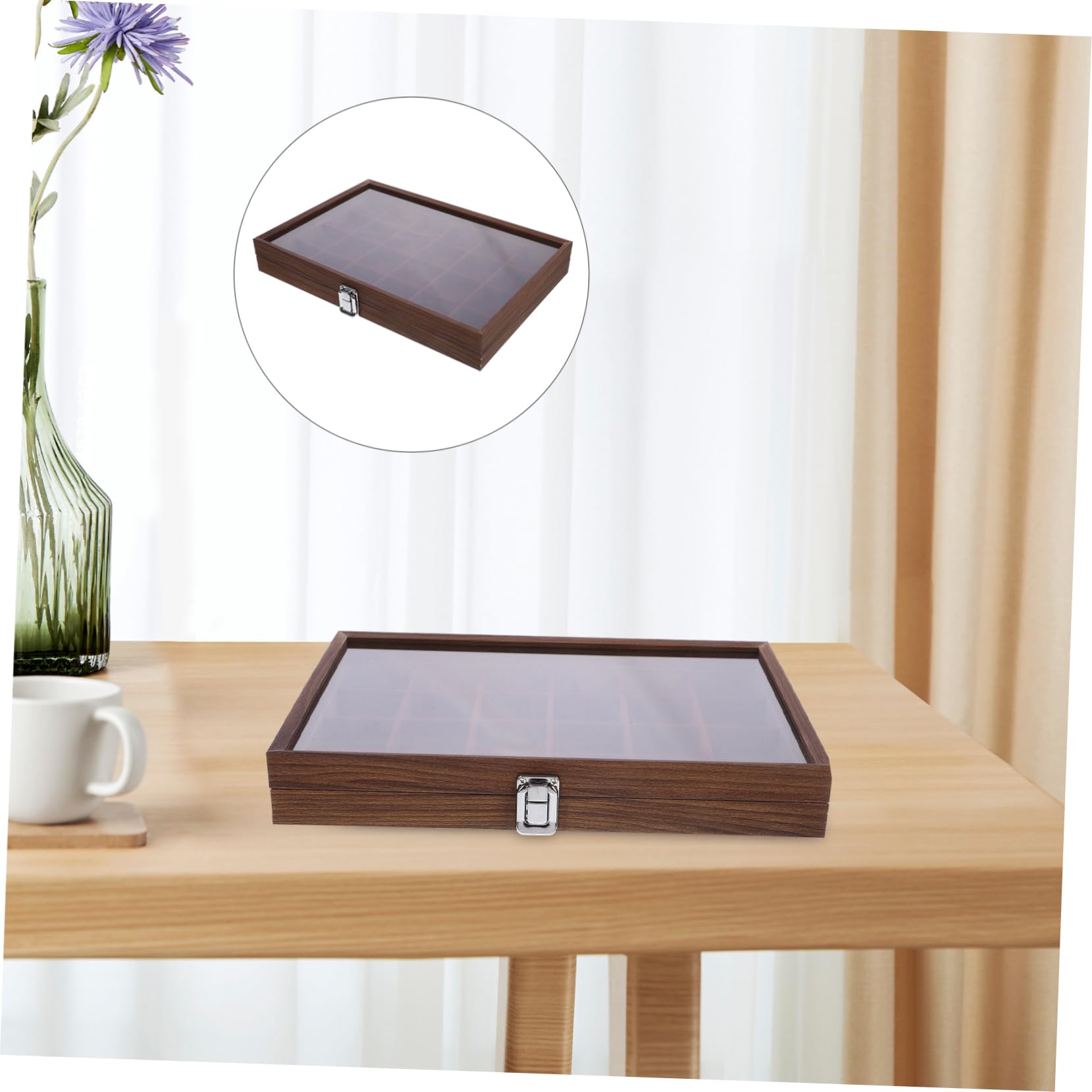 Boîte à Thé Compartimentée en Verre et Bois avec 24 Cases, Design Élégant et Portable, pour Rangement de Sachets à Thé la Cuisine ou Salle à Manger