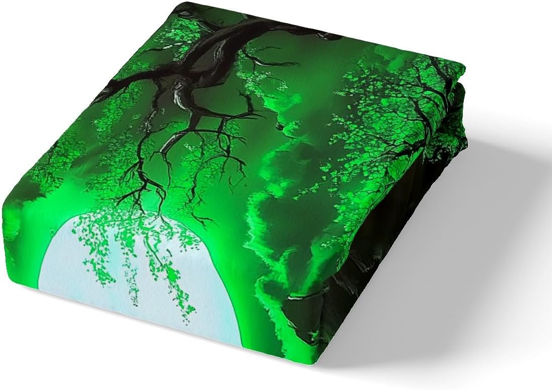 jejeloiu Japanese Style Duvet Cover Toddler Size Kids Green Cherry Blossoms Sun Comforter Cover Set for Boys Girls Teens Mount Fuji Bedding Set Breathable Ink Painting Bedspread Cover Quilt Cover