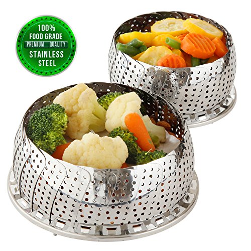 Two-Pack Vegetable Steamer Baskets (Two Sizes) Folding Expandable Steamer Inserts For Instant Pot Accessories, Safety Tool, Stainless Steel, Pressure Cooker, Pot In Pot, Food Steamer Cooking #TOP7