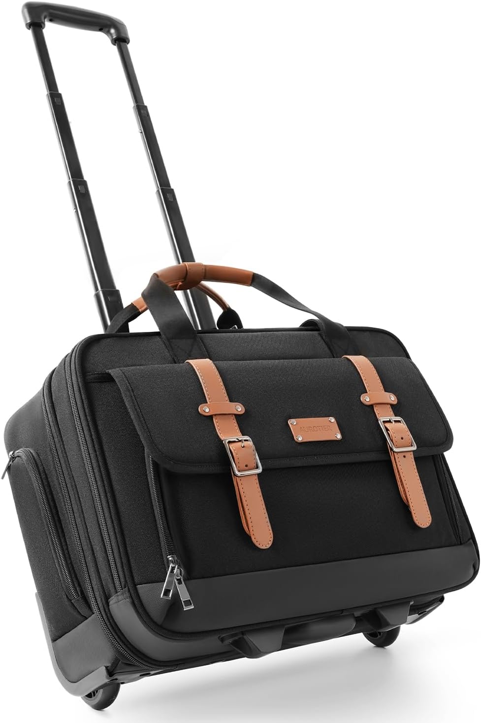Rolling Laptop Bag, Briefcase for Men and Women, 17 Inch Computer Bag with Wheels Underseat Carry on Luggage, Laptop Briefcase Case for Work, Travel, College Teacher, Mobile Office Bag, Brown