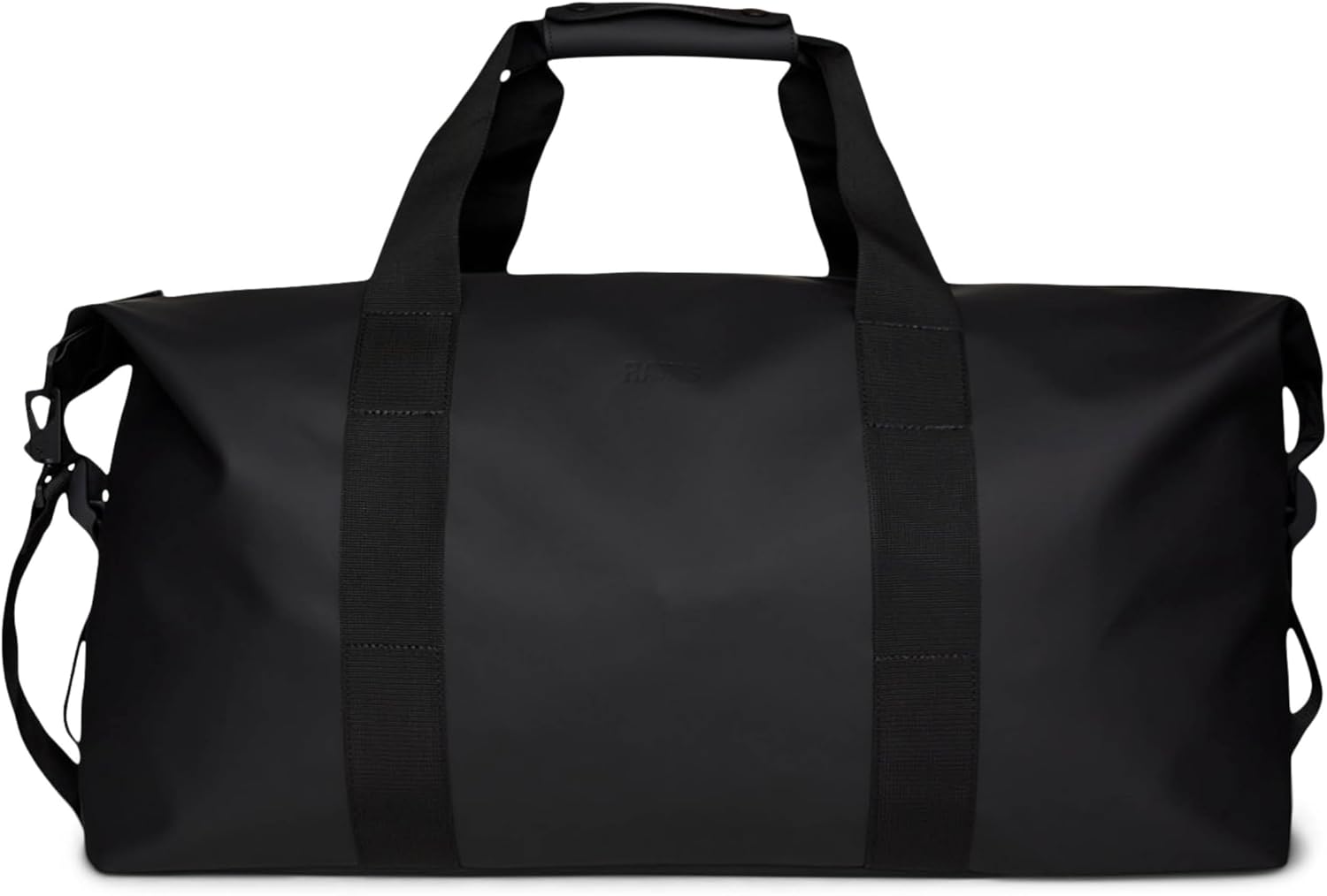RAINS Hilo Weekend Bag Large - Black Waterproof Travel Duffel for Men and Women - Duffle with Coated Zip, Compression Straps, Adjustable Strap