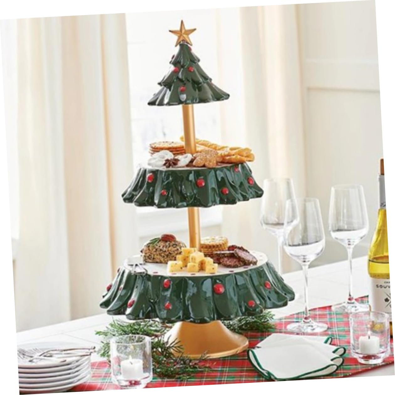 OUNONA Bandeja de Resina Multifuncional para Aperitivos Navideños Soporte para Dulces y Platos de Fruta, Diseño de Mesa Pequeña para Snacks en Fiestas y Celebraciones, Decoración