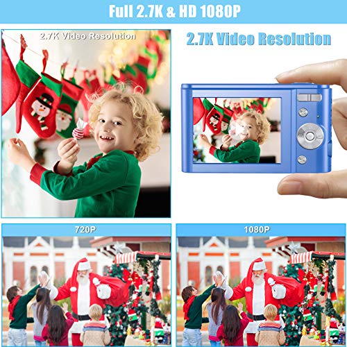44MP Small Digital Camera for Photography Beginners, 2.7K Vlogging Camera 2.88\" IPS 16X Digital Zoom Point and Shoot Camera for Kids Teens Christmas,Thanksgiving Days,Birthdays Gift (Blue) - Thumbnail 5