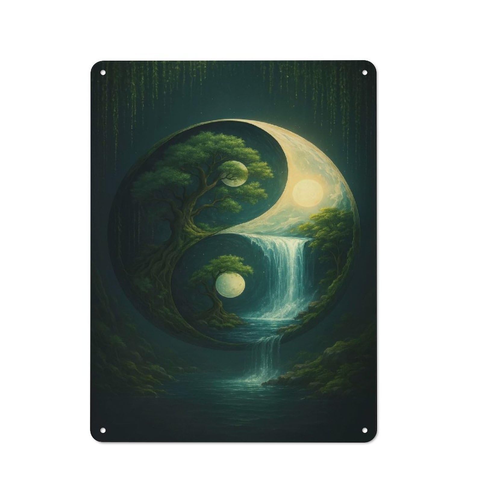 Smart Yin Yang Nature Landscape Metal Desk Wall Sign 40x30cm, Creative Space Decor for Workspace, Cafe, Shop Or Desk Area